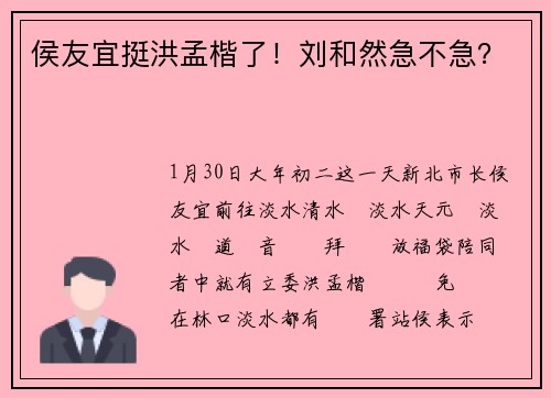 侯友宜挺洪孟楷了！刘和然急不急？