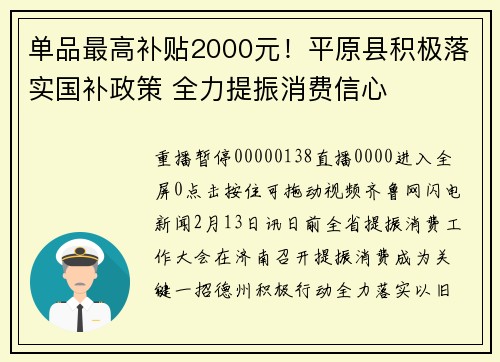 单品最高补贴2000元！平原县积极落实国补政策 全力提振消费信心