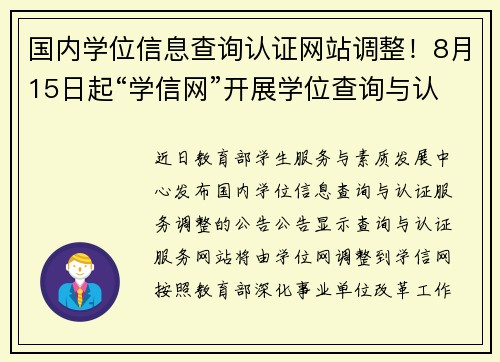国内学位信息查询认证网站调整！8月15日起“学信网”开展学位查询与认证服务