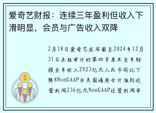 爱奇艺财报：连续三年盈利但收入下滑明显，会员与广告收入双降