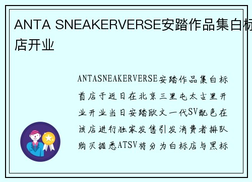 ANTA SNEAKERVERSE安踏作品集白标首店开业