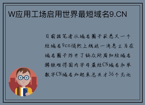 W应用工场启用世界最短域名9.CN
