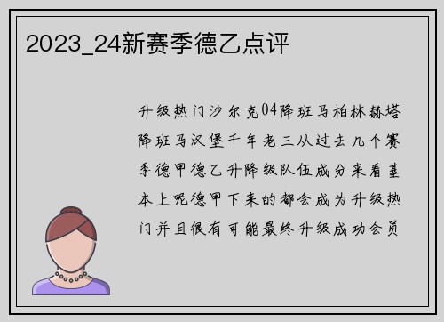 2023_24新赛季德乙点评