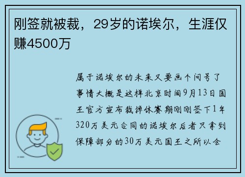 刚签就被裁，29岁的诺埃尔，生涯仅赚4500万